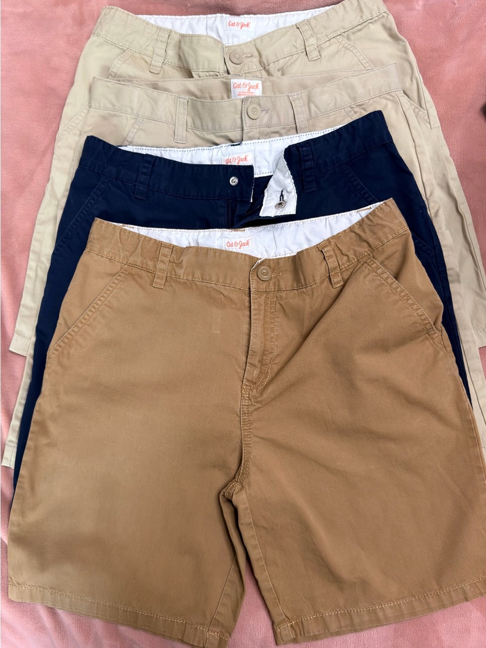 Bundle of 4 Sz 16 Cat & Jack boys Chino uniform Shorts Tan, Navy, Khaki
